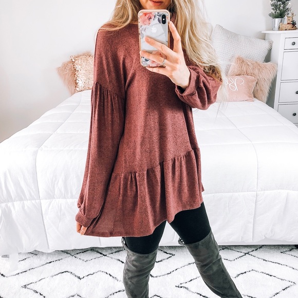 ARIA Softest Mauve Ruffle Sweater Tunic - Picture 3 of 7